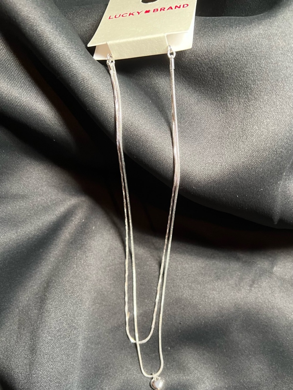 Lucky Brand Silver Double-Layer Necklace with Pearl Drop